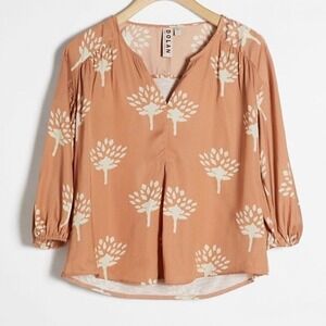 Anthropologie Boho Dolan Floral Tree Print Balloon Sleeve Blouse in Terracotta
